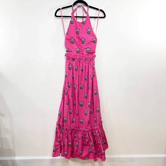 Last Chance! New Rhode Selena 100% Cotton Block Print Maxi Dress Pink XS $495 - Picture 4 of 9